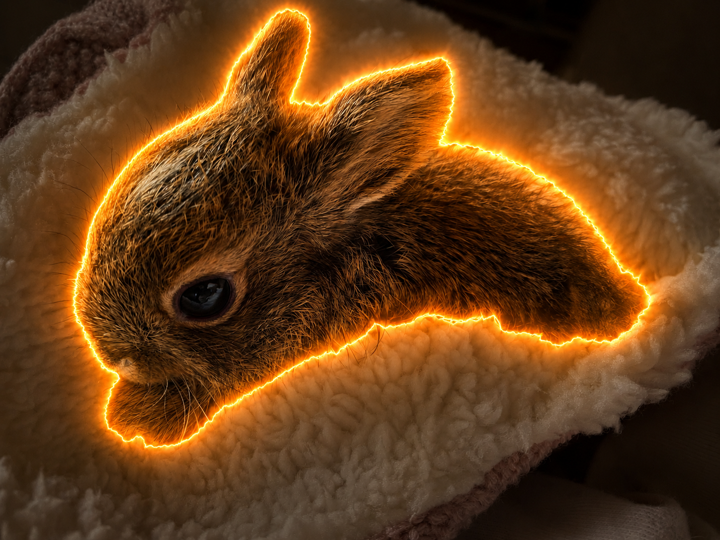 Brown rabbit with a bright orange glowing outline